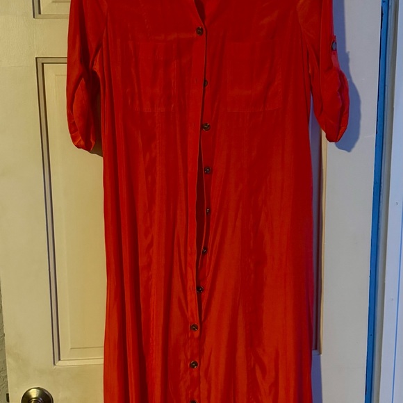 Vibrant Red Button-Up Dress - Picture 1 of 4